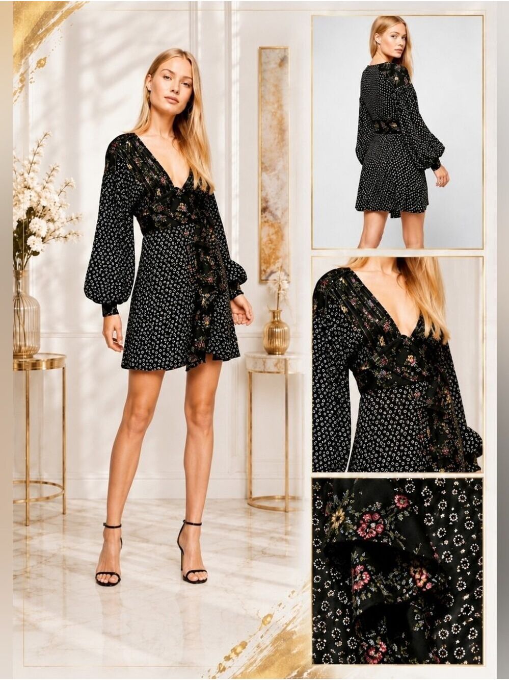 Free People Wonderland Mini Dress | Boho Floral Long Sleeve Mini Dress
